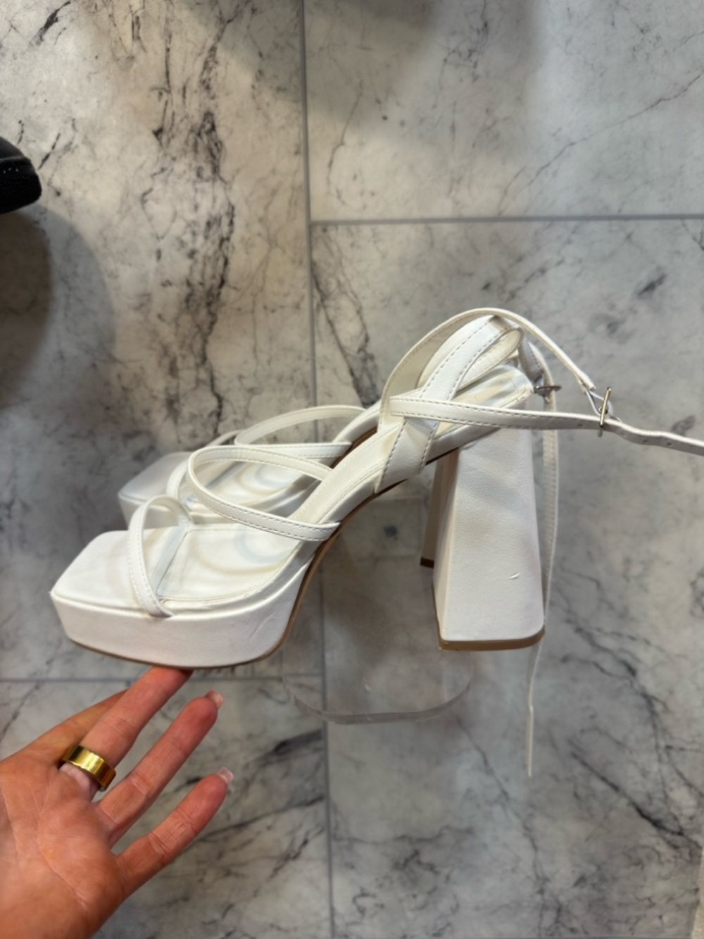 Worn once! Women's White Strappy Platform Block Heel Sandals
